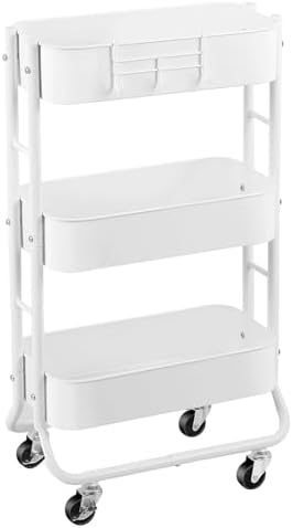 MAX Houser Slim 3-Tier Rolling Utility Cart with Extra Hook, White by MAXHouser