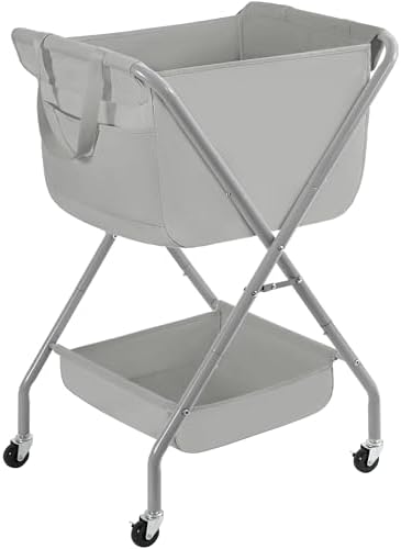 STORAGE MANIAC Collapsible Laundry Cart with Wheels 35.6"H Removable Canvas Bag Rolling Laundry Hamper Clothes Basket with Wheels, Sturdy Steel Frame Folding for Small Narrow Space Easy Storage, Grey by STORAGEMANIAC