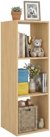 WannabeMyself【Sturdy Build&Easy Assembly】3 Cube Storage Organizer with Anti-Tipping Kits,Reversible Open Back Book Shelf, Bookcase for Living Room,Bedroom,Entrance Hall,Office,12.2×11.4×35.9,Oak Color by WannabeMyself