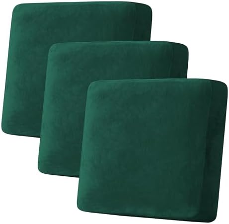 H.VERSAILTEX Velvet Stretch Couch Cushion Cover Plush Cushion Slipcover Cushion Furniture Protector Seat Cushion Sofa Cover (3 Piece XL Sofa Cushion Covers, Vintage Green) by HVERSAILTEX