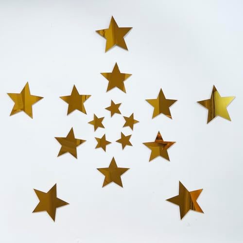 40Pcs 3D Old Gold Stars Acylic Wall Stickers with Adhesive Art Decal Satin Paper Baby Kids Bedroom Home DIY Decor Removable Stickers (Star Gold 2) - Image 4
