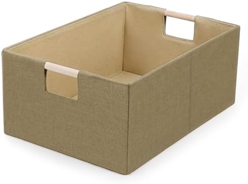 Foldable Fabric Storage Cubes, Cloth Storage Baskets with Wooden Handles, Shelf Closet Organizer Bins, Rectangular Linen Storage Boxes for Decor, 16.5 x 12.2 x 6.7 Inches by Welcometobuy