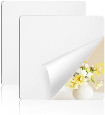 yuntop 2 Pack Self Adhesive Acrylic Mirror, 2MM Flexible Plastic Mirror, Shatterproof PS Frameless Wall Mirror for Bathroom Vanity and Entryway (12 x 12 inch) by yuntop
