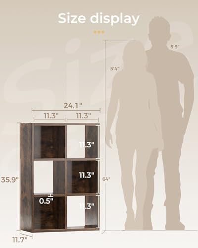 GTPLAYER 6-Cube Storage Organizer, Fits 11" Bins, Vertical or Horizontal Use, Opening Bookshelf, Partial Back Panels, Design Bookcase, for Closet, Bedroom, Amber Brown - Image 2