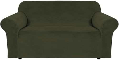 H.VERSAILTEX Stretch Velvet Loveseat Covers for 2 Cushion Couch Covers for Living Room Sofa Covers Slipcovers with Non Slip Straps Bottom, Ultra Thick Comfy Velour (Width 58"-72", Olive) by HVERSAILTEX