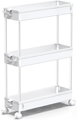 SPACEKEEPER Slim Rolling Storage Cart, 3 Tier Bathroom Cart Organizer,White - Image 5