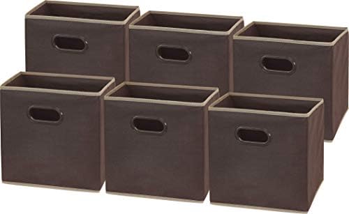 Simple Houseware 11-Inch Foldable Cube Storage Bins with Handles, Brown by SimpleHouseware