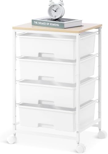 SYKIARIOL Rolling Cart with Drawers, 4-Drawer Utility Cart, Bright White by SYKIARIOL