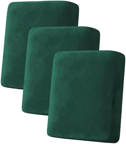 H.VERSAILTEX Velvet Stretch Couch Cushion Cover Plush Cushion Slipcover for Sofa Cushion Furniture Protector Seat Cushion Sofa Cover (3 Piece Sofa Cushion Covers, Vintage Green) by HVERSAILTEX