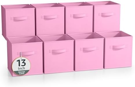 Sorbus Fabric Storage Cubes, 8 Pack, with Handles (13 Inch, Pastel Pink) by Sorbus