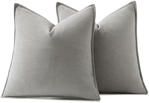MIULEE Decorative Linen Euro Sham Pillow Covers 22x22 Inch Light Gray - Image 6