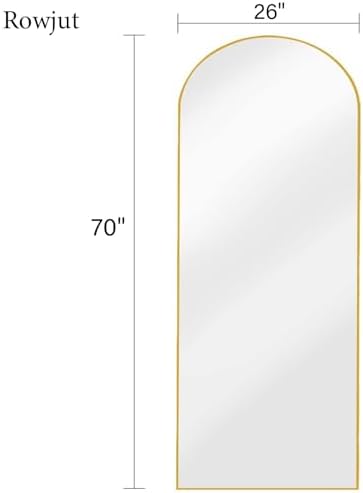 Rowjut Full Length Mirror Arched Floor Length Mirrors, 71"x26" Large Full Body & with Stand&Arch Wall Mounted &Standing Mirror for Bedroom Living Room, Aluminum Frame, Gold - Image 4