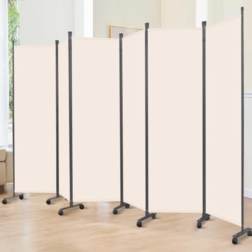 Room Divider 6FT 6 Panel Folding Privacy Screen with Lockable Wheels,Beige by JVVMNJLK