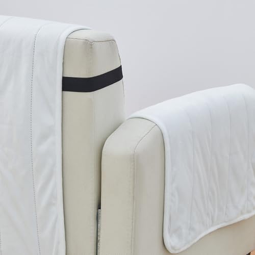 Great Bay Home Velvet Loveseat Cover - Washable Slipcover Furniture Protector with Elastic Straps - Furniture Cover for Dogs, Kids, and Pets - Stitched Detail (White) - Image 2