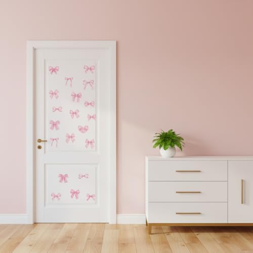 60Pcs Watercolor Bowtie Wall Stickers - Coquette Aesthetic Vinyl Decals for Room Decor in Light Pink, Sky Blue, Mint Green, Lavender Peel and Stick Nursery, Bedroom, Kindergarten Wall Art (Pink) - Image 6