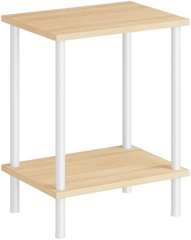 HOOBRO End Table, Small Side Table, Nightstand with 2-Layer Storage Shelves, Sofa Table for Small Spaces, Living Room, Bedroom, Stable Frame, Easy Assembly, Natural and White WN09BZ01 by HOOBRO