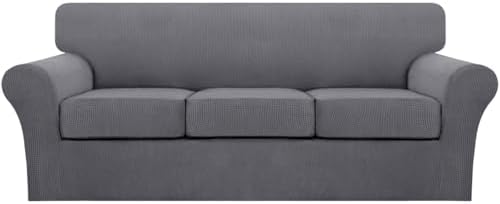 Turquoize 4 Piece Sofa Covers for 3 Cushion Couch Sofa Slipcover Soft Couch Cover for Dogs Washable Furniture Cover with 3 Individual Large Cushion Covers Feature Fabric (Large Sofa, Charcoal Gray) by Turquoize