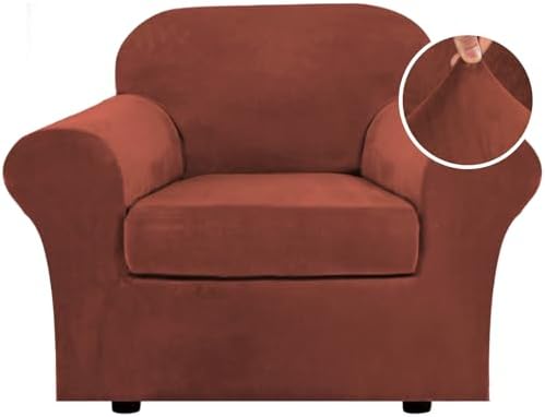 H.VERSAILTEX Rich Polyester and Spandex 2 Piece Cover Chair Slipcover Sofa Cover Furniture Protector Couch Soft with Elastic Bottom Chair Couch Cover with Arms, Machine Washable(Chair, Rust) by HVERSAILTEX