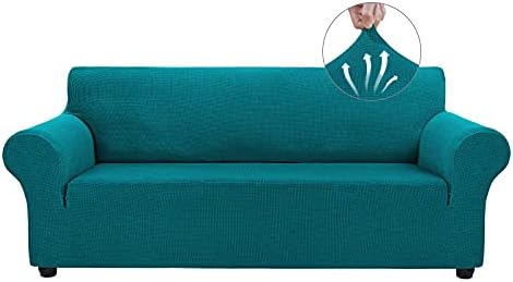 Asnomy Stretch Couch Covers for Sofa Washable, 3 Cushion Couch,Peacock Blue by Asnomy