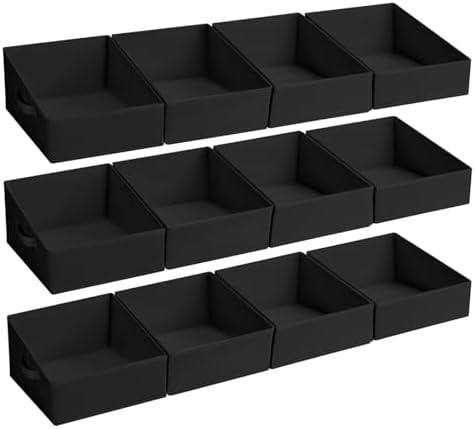 DIMJ Closet Storage Bins 12 Pack - Fabric Storage Baskets for Shelves, Collapsible Clothes Organizer with Handles, Trapezoid Shelf Organization Storage Cubes for Purse, Toys, Books, Towel, Clothes by DiMJ