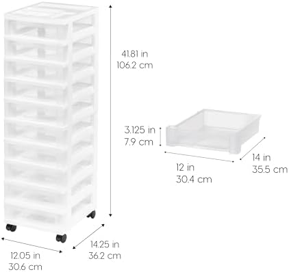 IRIS USA 10-Drawer Rolling Storage Cart, White/Clear - Image 3