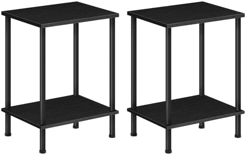 HOOBRO End Table Set of 2, Small Side Table, Nightstand with 2-Layer Storage Shelves, Sofa Table for Small Spaces, Living Room, Bedroom, Stable Frame, Easy Assembly, Black BB09BZP201 by HOOBRO