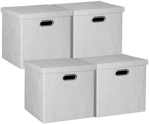 Posprica Storage Bins with Lids,13×13×13 Foldable Storage Cube Baskets Boxes Fabric Drawers for Closet Shelf Cabinet Bookcase,Set o f 4,Sliver grey by Posprica