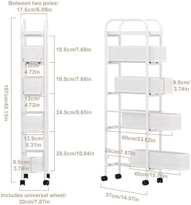 UMDONX 5-Tier Narrow Mobile Storage Cart with Pull-Out Baskets - Image 2
