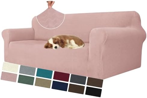 MAXIJIN Stretch Oversized Couch Covers for 3 Cushion Couch (91"-110"), 1-Piece Large Sofa Cover Slipcover Furniture Protector for Kids,Dogs (Extra Large, Diamond Pattern Dusty Pink) by MAXIJIN