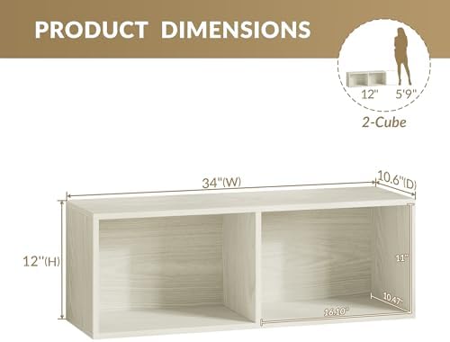 IOTXY DIY Modular Cubby Bookcase - Stackable 2-Cube Open Bookshelf, Oak - Image 3