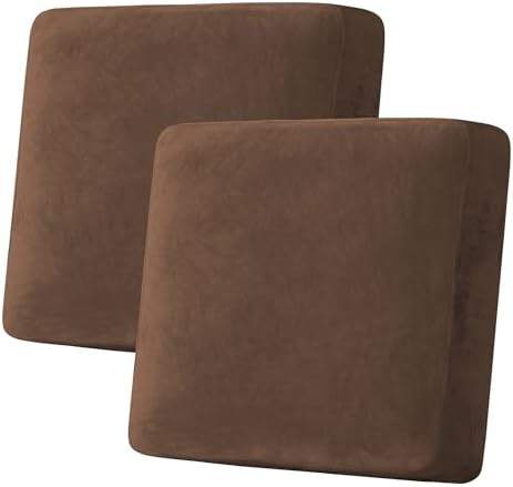 H.VERSAILTEX Velvet Stretch Couch Cushion Cover Plush Cushion Slipcover for Chair Loveseat Sofa Cushion Furniture Protector Seat Cushion Sofa Cover (2 Piece Large Sofa Cushion Covers, Caramel Cafe) by HVERSAILTEX