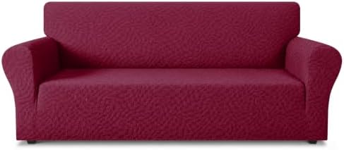 ZNSAYOTX 1 Piece Stretch Sofa Covers for 3 Cushion Couch (72"-90"), New Plaid Couch Cover with Non-Slip Buckle for Dog Pets, Ultimate Soft Cozy Washable Sofa Slipcover Form Fit Protector, Wine Red by ZNSAYOTX