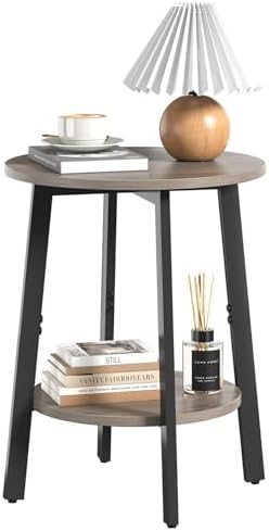sthmec Side Table, Small Round End Table with Storage Shelf for Small Space, 2-Tier Bedside Table Sofa Couch Table, Round Accent Table Nighstands for Living Room, Bedroom, Grey by Unknown