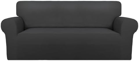 PureFit Super Stretch Sofa Slipcover – Spandex Non Slip Soft Couch Sofa Cover, Washable Furniture Protector with Non Skid Foam and Elastic Bottom for Kids, Pets (Oversized Loveseat, Dark Gray) by PureFit