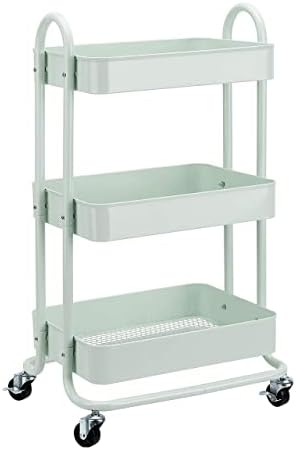 Amazon Basics 3-Tier Metal Rolling Utility Cart, Storage Organizer, Multi-Functional Kitchen Island Cart, Portable Shelving Unit with Caster Wheels, Mint Green by AmazonBasics