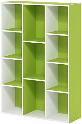Furinno LUDER Book Shelf, 11-Cube Bookshelf, Reversible Bookcase, 9.4 x 29.1 x 41.7, Easy Assembly, for Living Room, Bedroom, Home Office, White/Green - Image 6