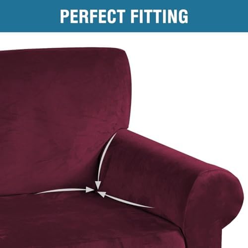 H.VERSAILTEX Stretch Velvet Sofa Covers for 3 Cushion Couch Covers Furniture Protector Soft with Non Slip Elastic Bottom, Crafted from Thick Comfy Rich Velour (Large Sofa 90"-97", Burgundy) - Image 4