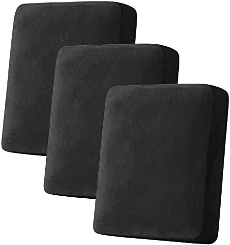 H.VERSAILTEX Velvet Stretch Couch Cushion Cover Plush Cushion Slipcover for Chair Loveseat Sofa Cushion Furniture Protector Seat Cushion Sofa Cover (3 Piece Sofa Cushion Covers, Black) by HVERSAILTEX