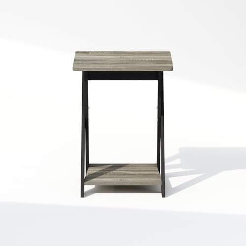 Furinno TIDUR 2-Tier Oval Night Stand with Open Shelf, French Oak - Image 6