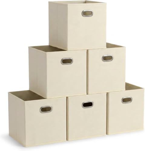 Household Essentials 82-1 Foldable Fabric Storage Bins |Set of 6 Cubby Cubes with Handles | Natural (Pack of 6) by HouseholdEssentials