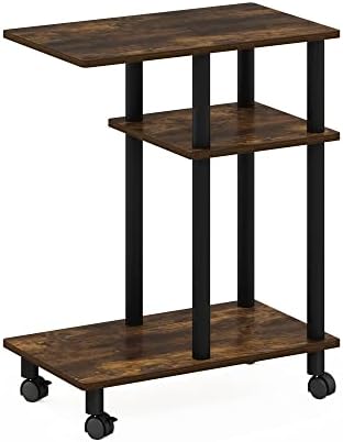 Furinno Turn-N-Tube C Shaped Side Table with Casters, Amber Pine/Black - Image 6