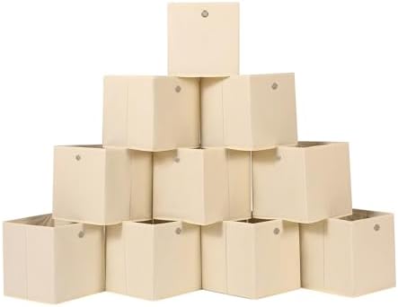 Foldable Storage Cubes Bins ,11 Inch Cloth Storage Cube Fabric Storage Box Cubes Organizer Baskets with Dual Handles for Home Organizer Set of 10 (Creamy-White) by NieEnjoy