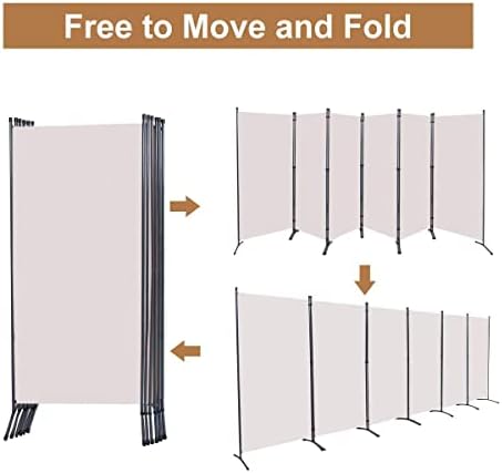 6 Panel Folding Room Divider,204" W x 71.3" H Portable Privacy Screen,Beige - Image 2