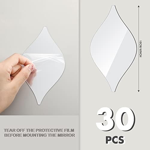 Weysat 30 Pcs Mirror Decals 3D Tear Drop Acrylic Wall Sticker Decor, Silver - Image 2