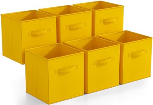 Sorbus Fabric Storage Cubes, 6-Pack Foldable Bins (11 Inch, Dark Yellow) by Sorbus