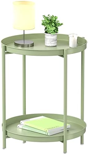 EKNITEY 2 Tier End Table - Metal Side Table with Removable Tray(Atrovirens) by EKNITEY