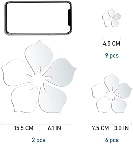 Philbinden Acrylic Mirror Floral Wall Stickers Self Adhesive Mirror Wall Decor Removable Mirror Decor 3D Flower DIY Wall Sticker for Living Room Bedroom Bathroom (Silver) - Image 3