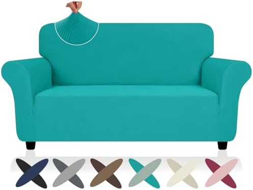 ZNSAYOTX Super Stretch Loveseat Covers (57"-70"), New Striped Love Seat Slipcover, Dogs Pet Friendly Anti-Slip Couch Protector Spandex Durable 2 Seater Fabric Sofa Cover (Loveseat, Peacock Teal) by ZNSAYOTX
