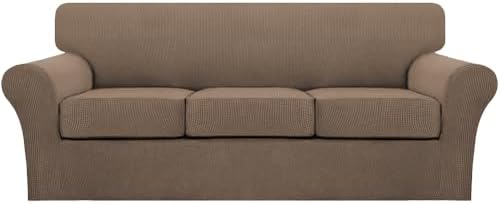 Turquoize 4 Piece Sofa Covers for 3 Cushion Couch Sofa Slipcover Soft Couch Cover for Dogs-Washable Sofa Furniture Cover with 3 Individual Cushion Covers (3 Cushion Sofa, Macchiato) by Turquoize
