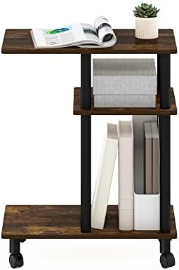 Furinno Turn-N-Tube C Shaped Side Table with Casters, Amber Pine/Black - Image 5
